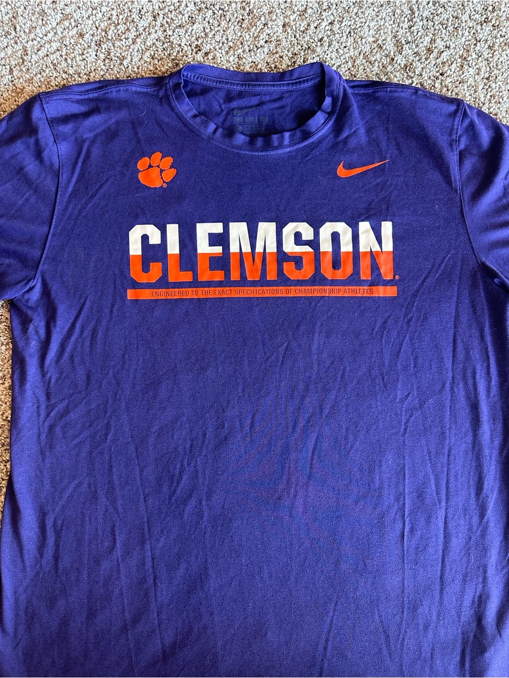 Nike Clemson Tigers Dri-FIT Shirt Men's Large Purple Performance T-Shirt NCAA